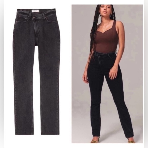 Abercrombie The 90s Slim Straight Curve Love Black Jeans Crossover Sz 2 Short - Picture 1 of 8